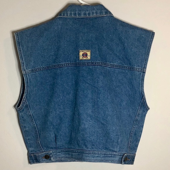 Vintage wide shoulder collared denim jean vest - Picture 4 of 9